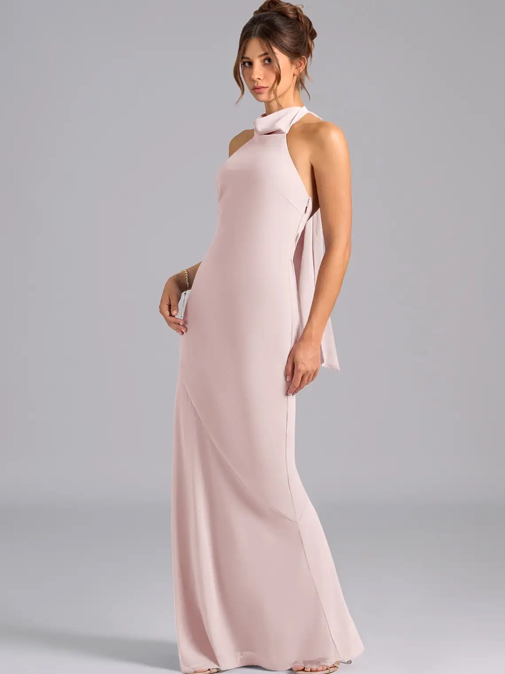 Azazie Pale Blush Halter Maxi Dress